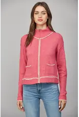 CONTRAST PIPING ZIP UP CARDIGAN
