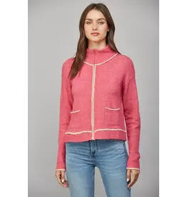 CONTRAST PIPING ZIP UP CARDIGAN