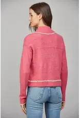 CONTRAST PIPING ZIP UP CARDIGAN