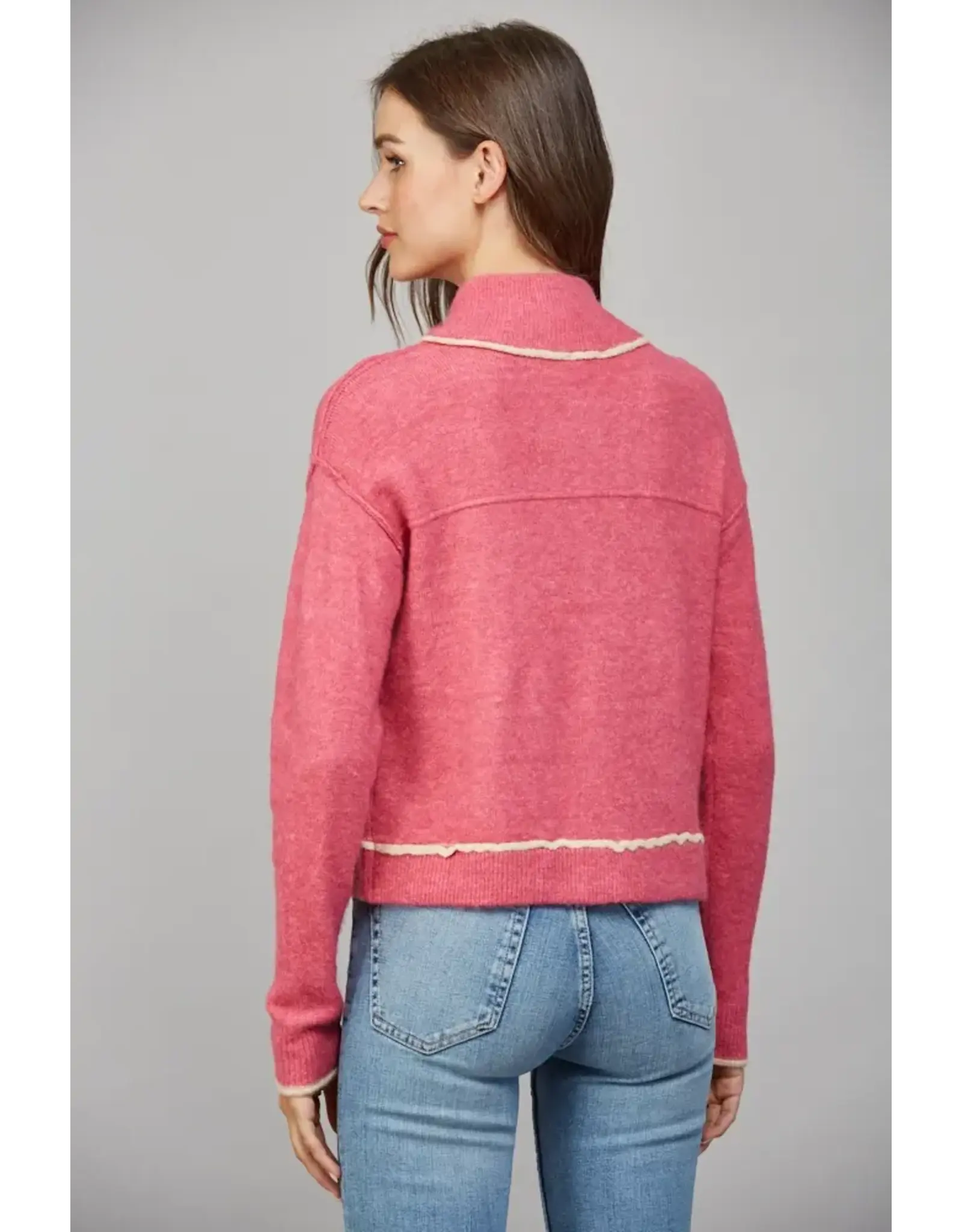 CONTRAST PIPING ZIP UP CARDIGAN