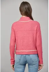 CONTRAST PIPING ZIP UP CARDIGAN