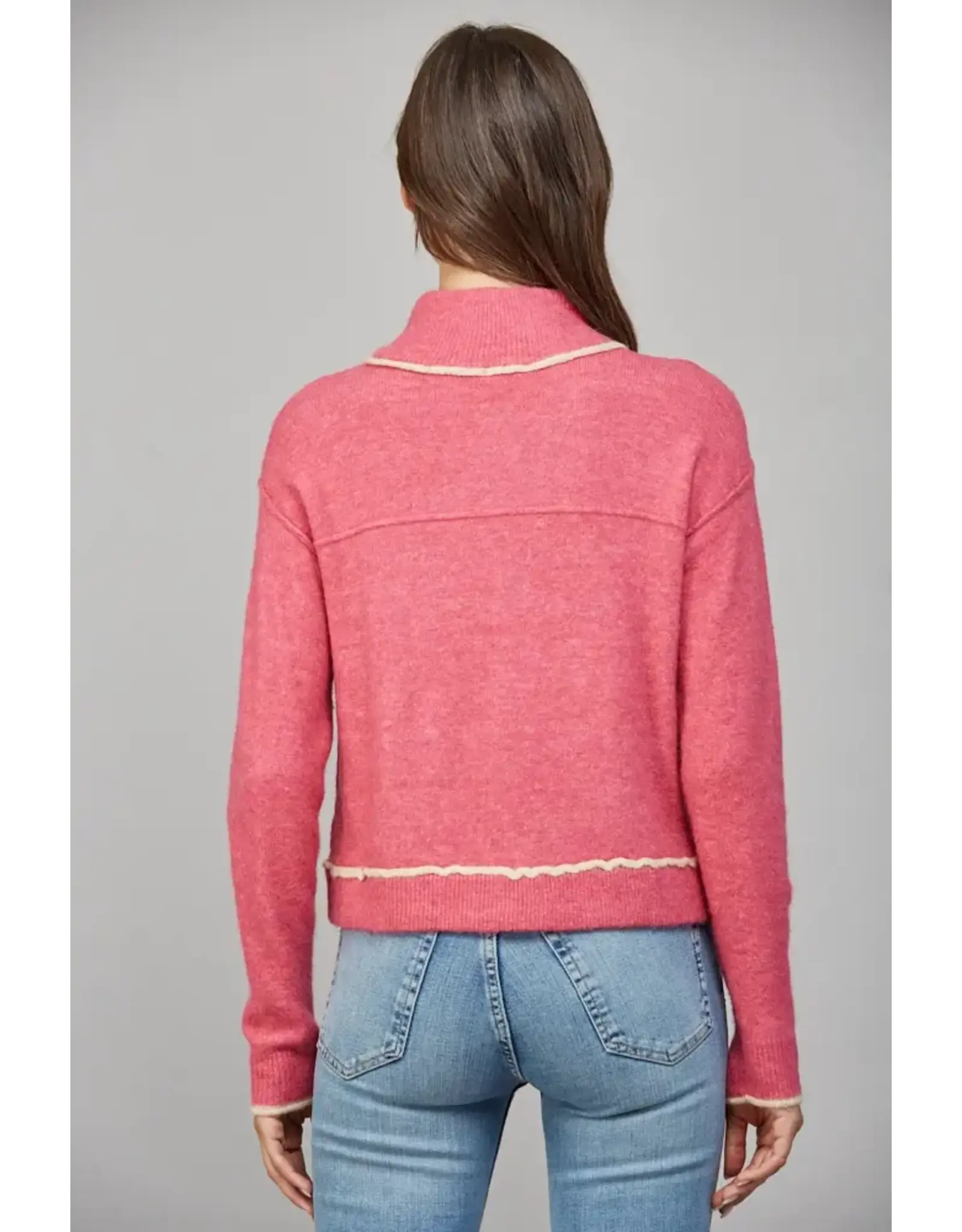 CONTRAST PIPING ZIP UP CARDIGAN