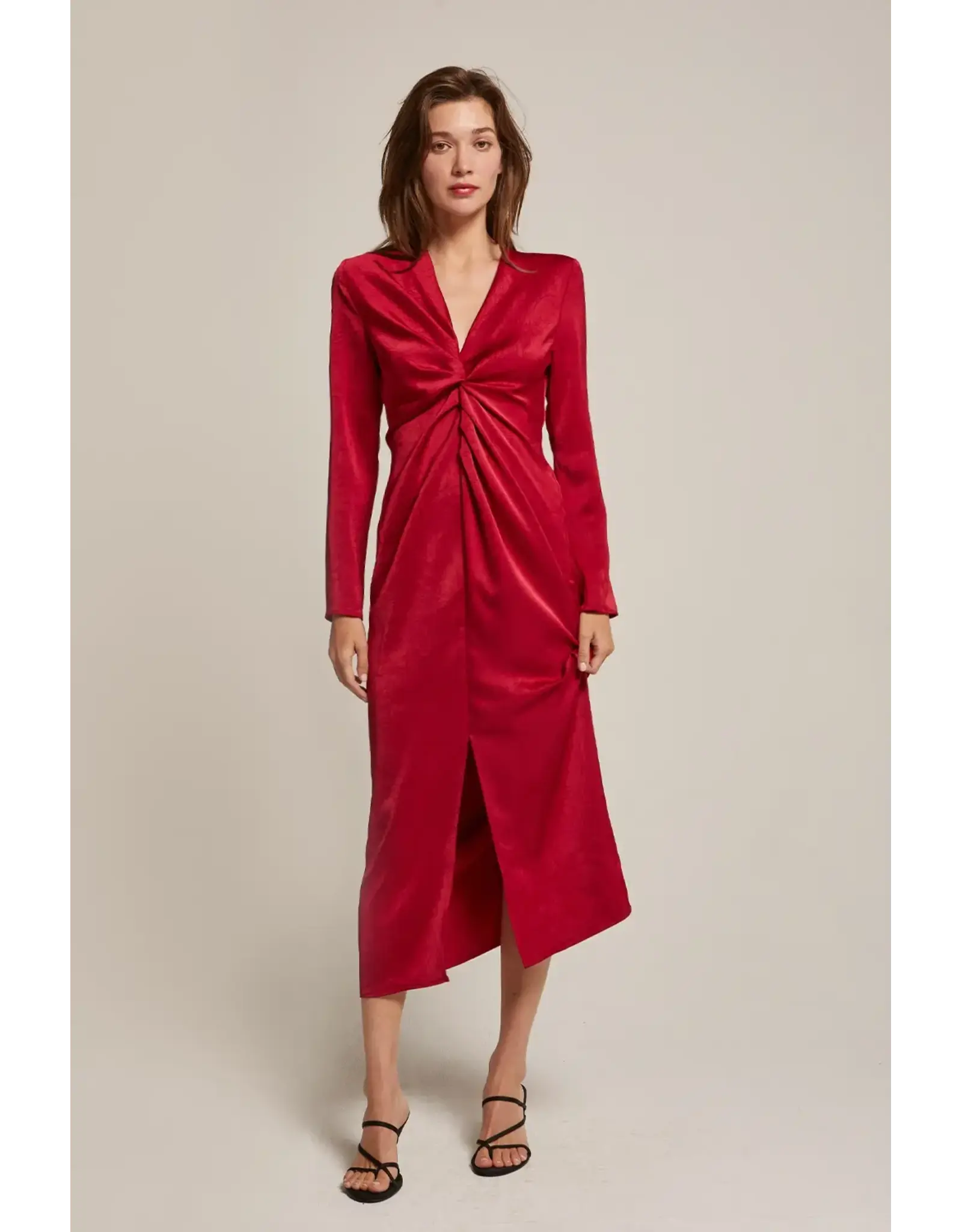 TEXTURED SATIN FRONT TWIST MIDI