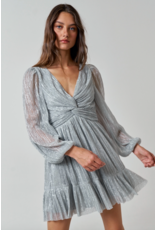 Lurex Long Sleeve Front Twist Mini Dress