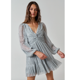 Lurex Long Sleeve Front Twist Mini Dress