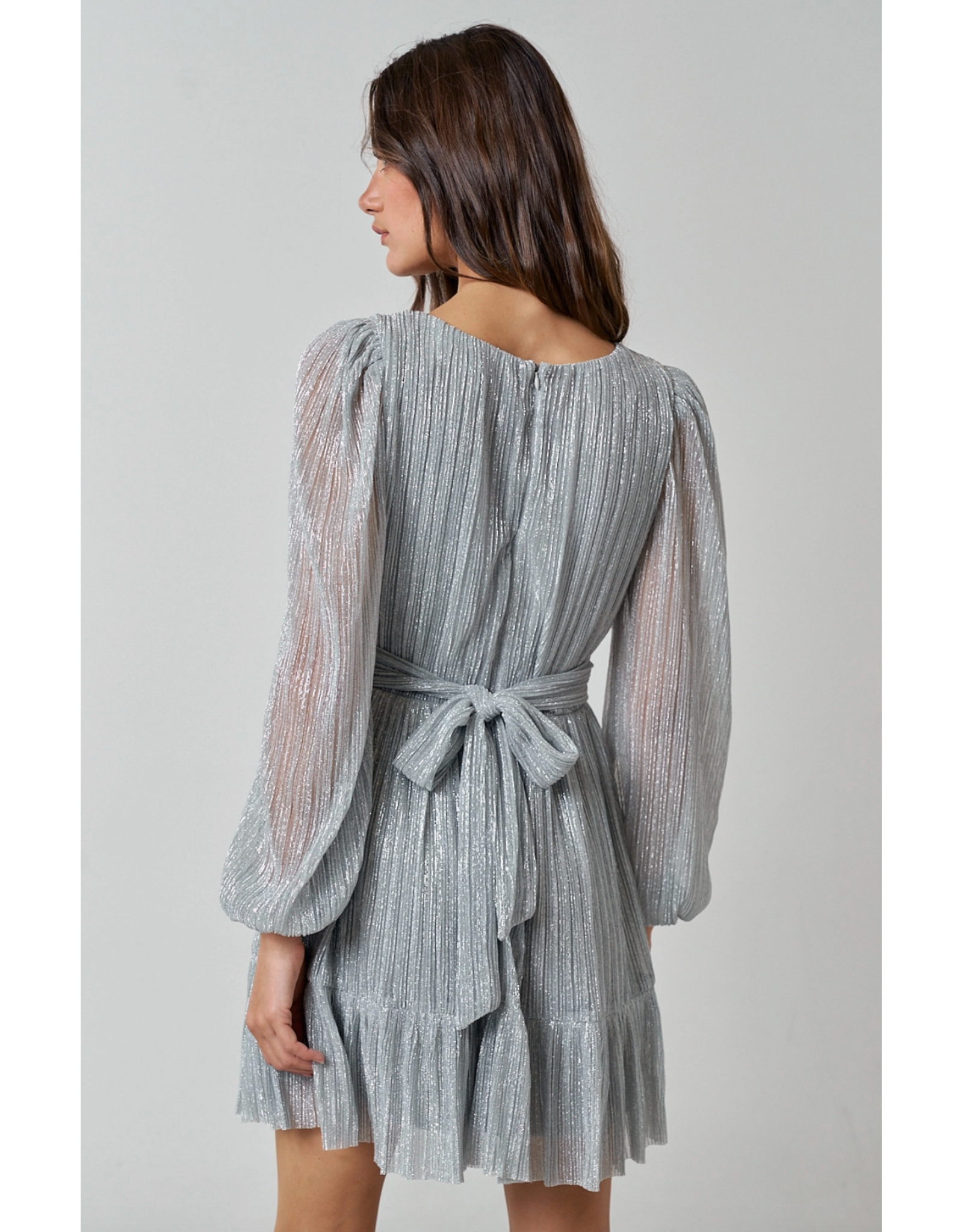 Lurex Long Sleeve Front Twist Mini Dress