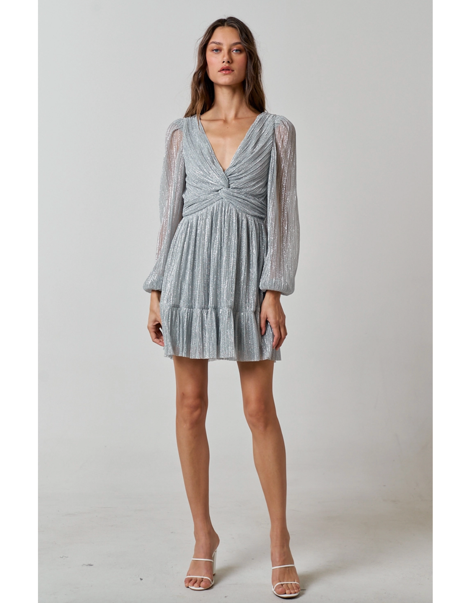 Lurex Long Sleeve Front Twist Mini Dress