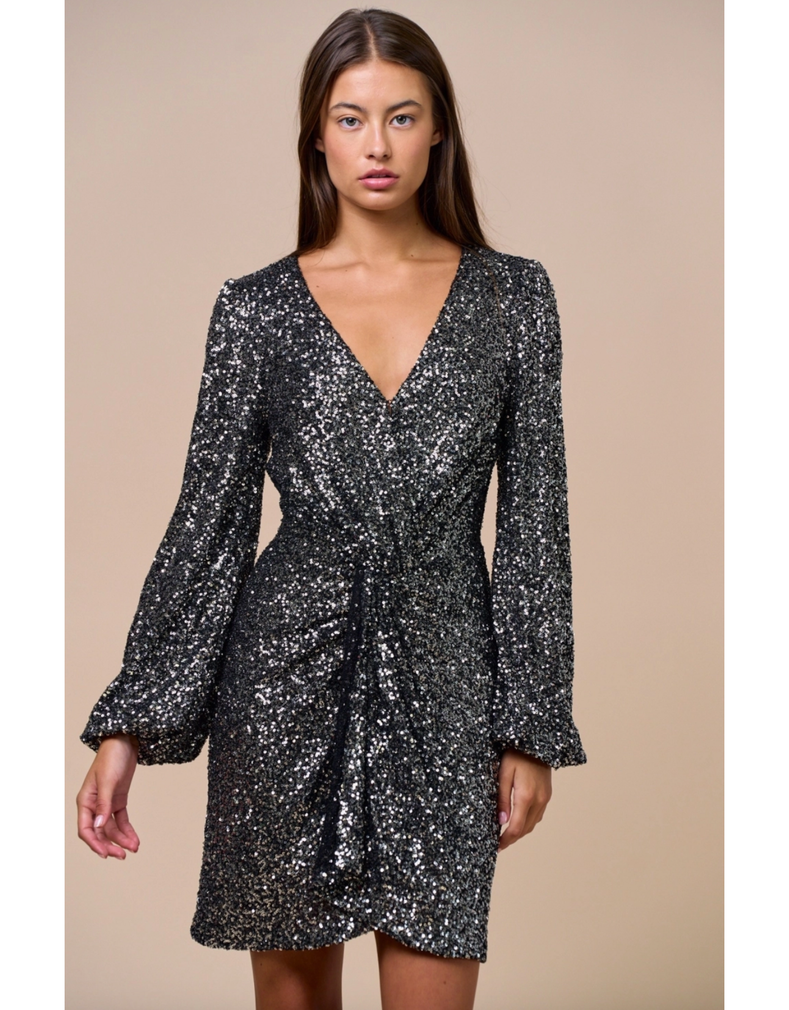 Sequin Front Twist Mini Dress