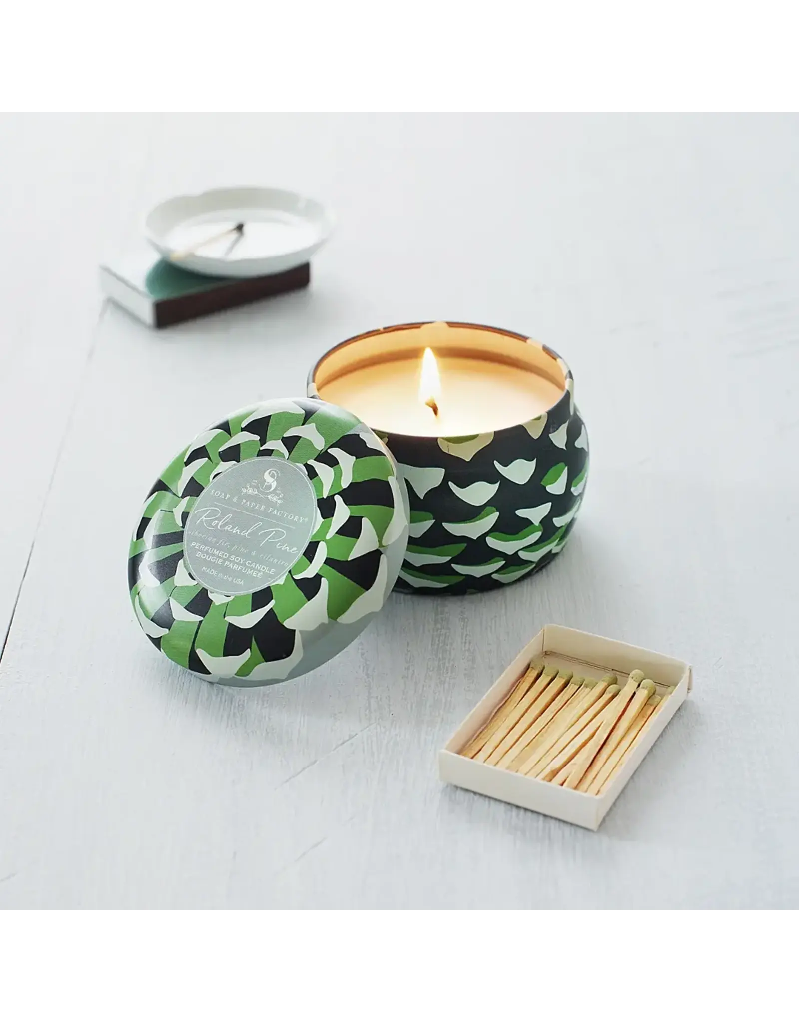 SOAP & PAPER FACTORY ROLAND PINE SMALL TIN SOY CANDLE
