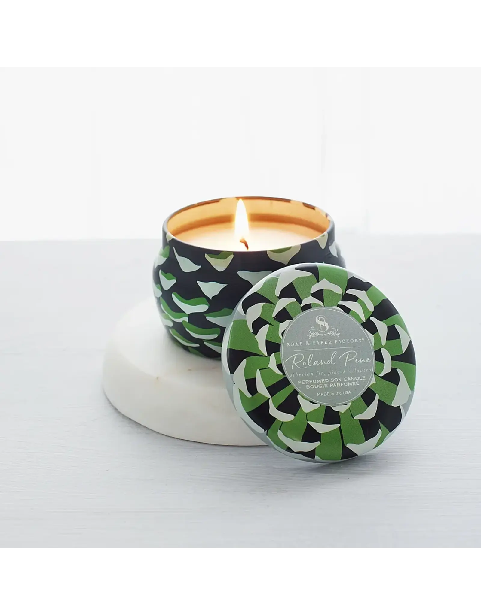 SOAP & PAPER FACTORY ROLAND PINE SMALL TIN SOY CANDLE
