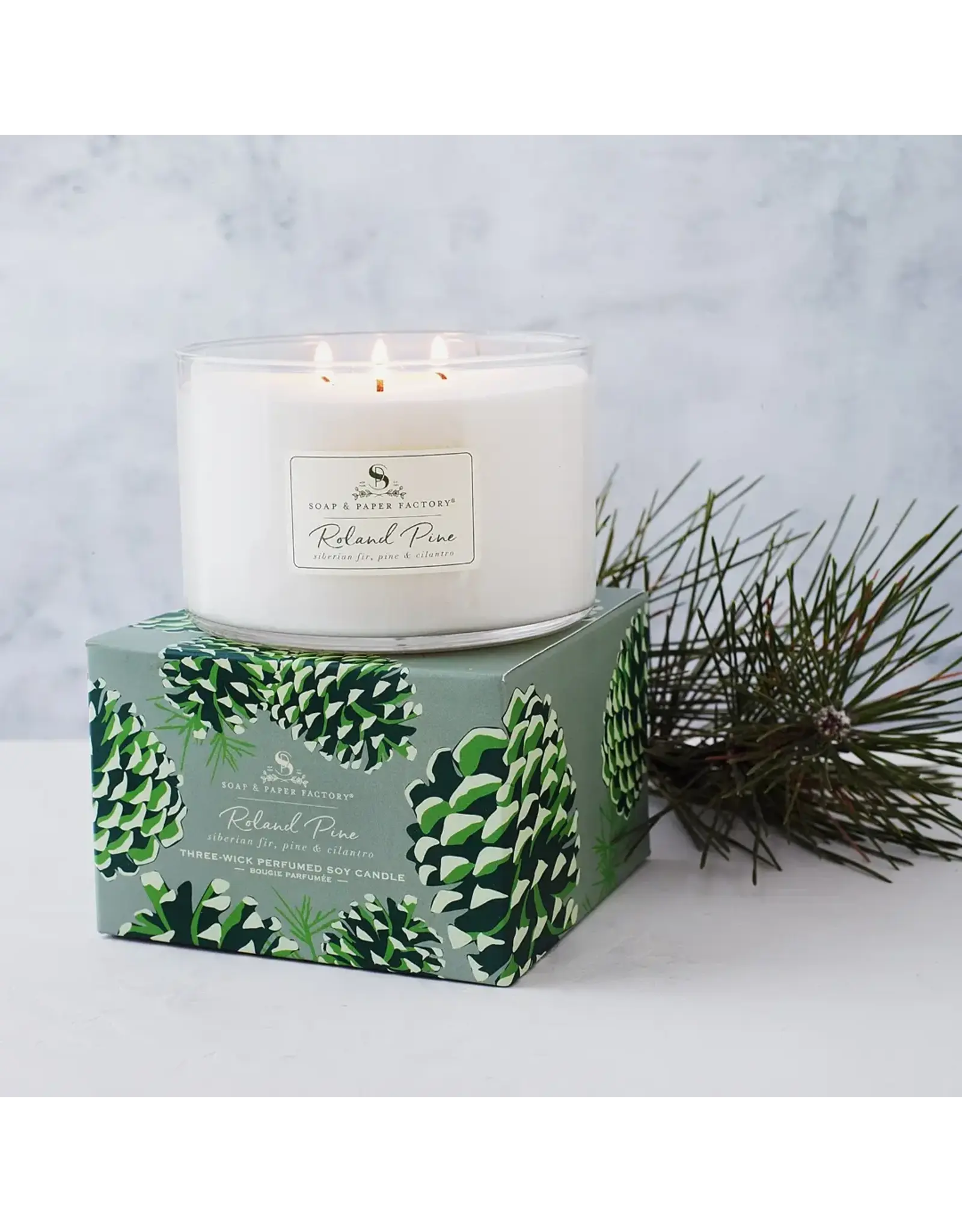 SOAP & PAPER FACTORY ROLAND PINE 3 WICK SOY CANDLE