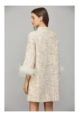 FEATHER TRIM  TWEED SHIFT DRESS