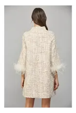 FEATHER TRIM  TWEED SHIFT DRESS