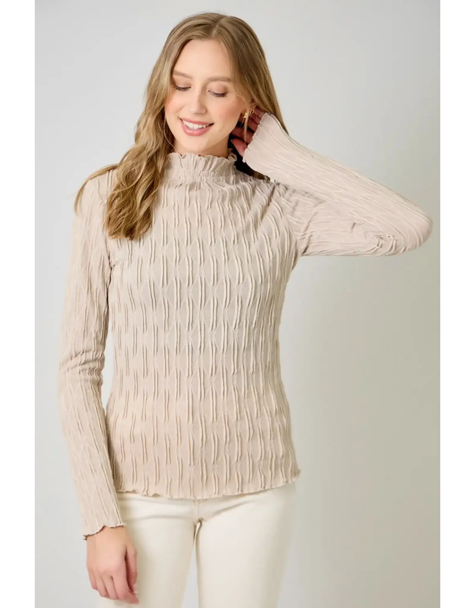 MYSTREE LSLV LETTUCE EDGE TEXTURED TOP