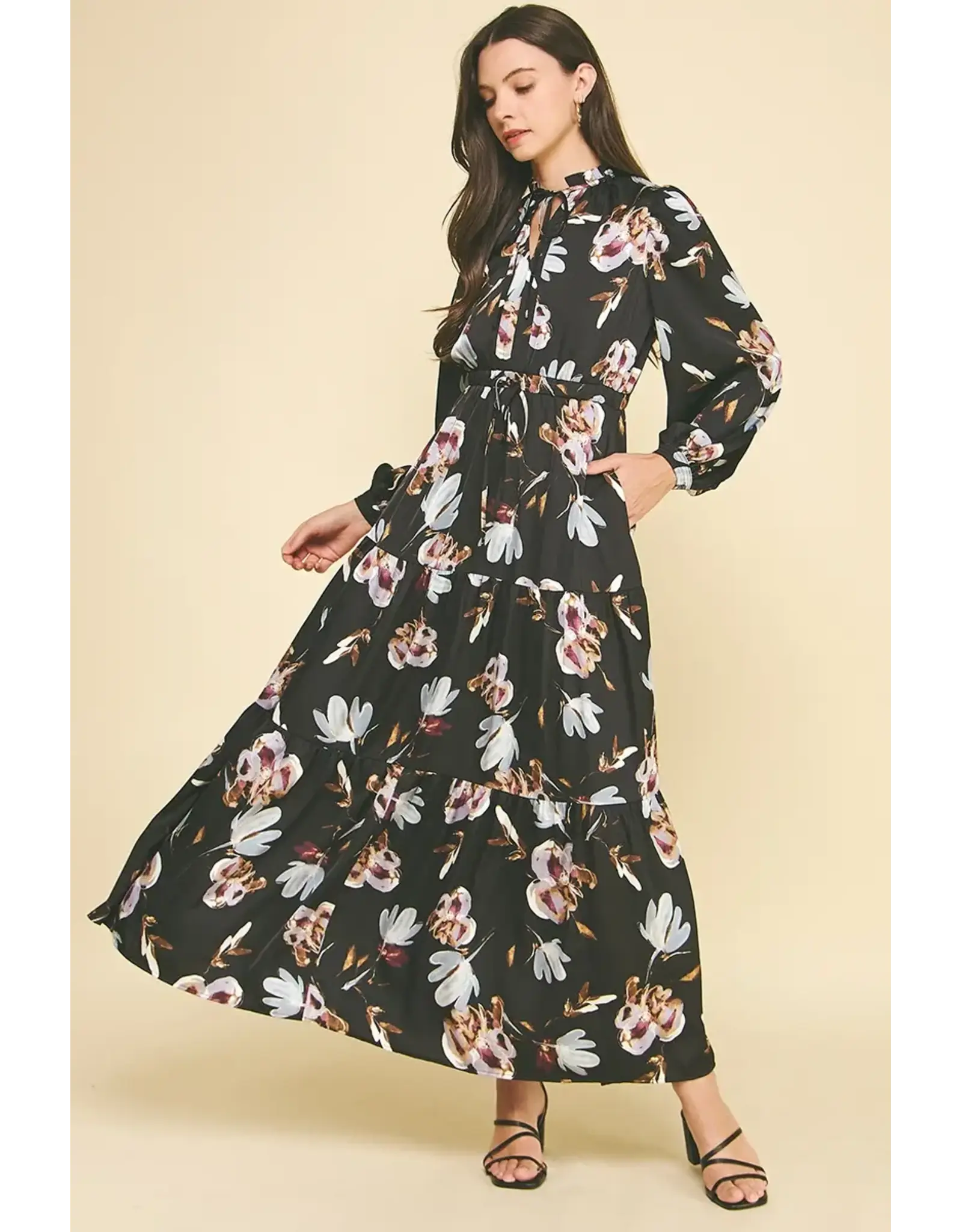 FLORAL LSLV TIERED MAXI