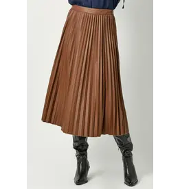 MYSTREE PLEATED VEGAN LEATHER MIDI SKIRT