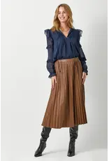 MYSTREE PLEATED VEGAN LEATHER MIDI SKIRT