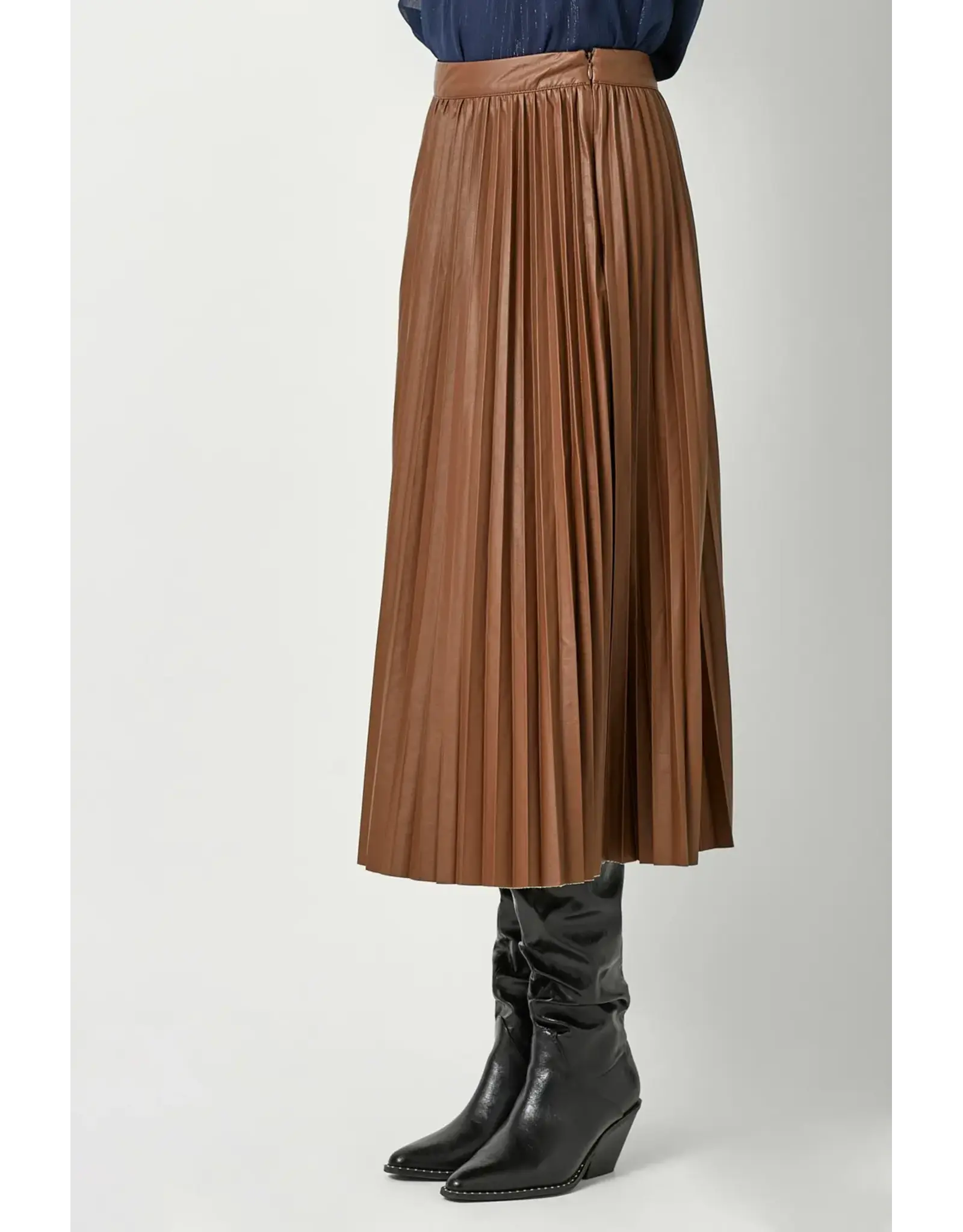 MYSTREE PLEATED VEGAN LEATHER MIDI SKIRT