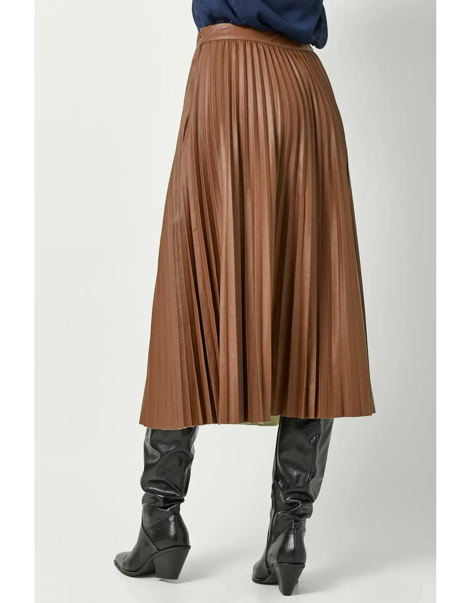 MYSTREE PLEATED VEGAN LEATHER MIDI SKIRT
