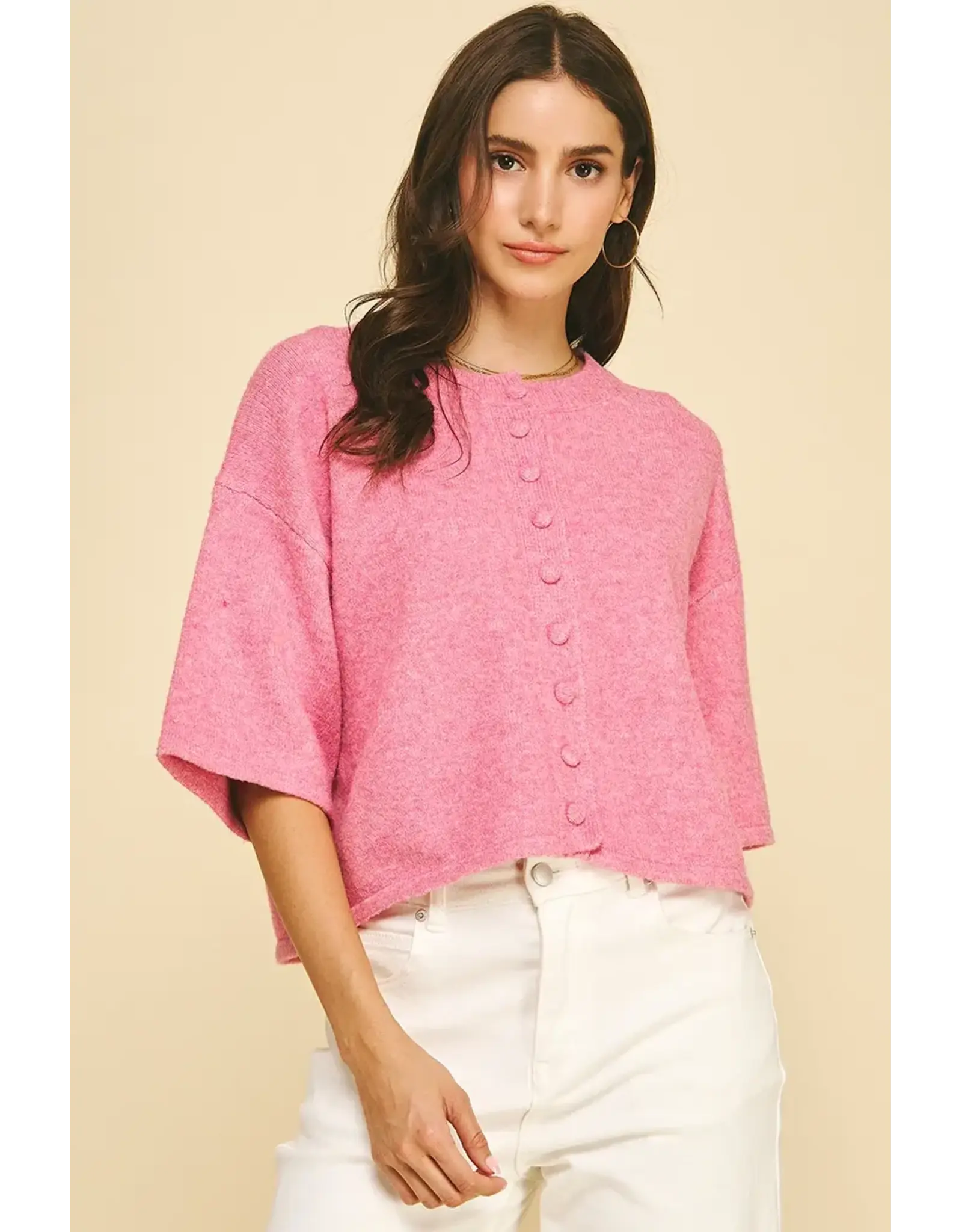 BUTTON DOWN SSLV SWEATER