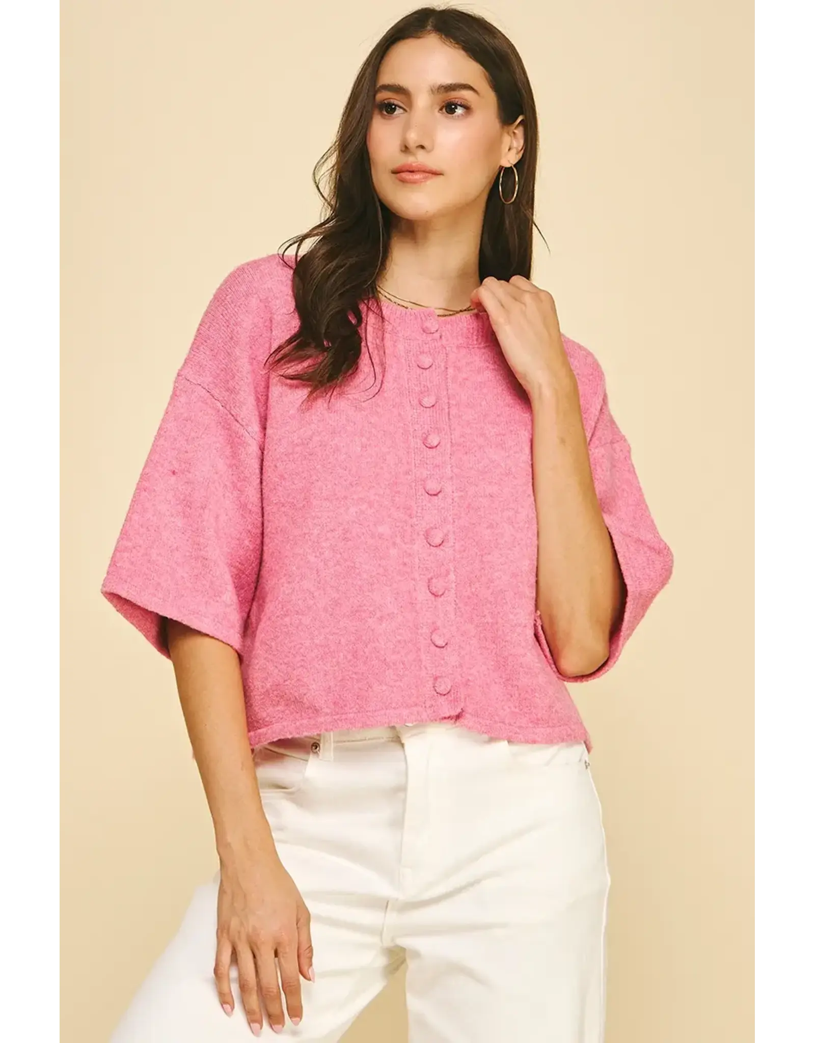 BUTTON DOWN SSLV SWEATER