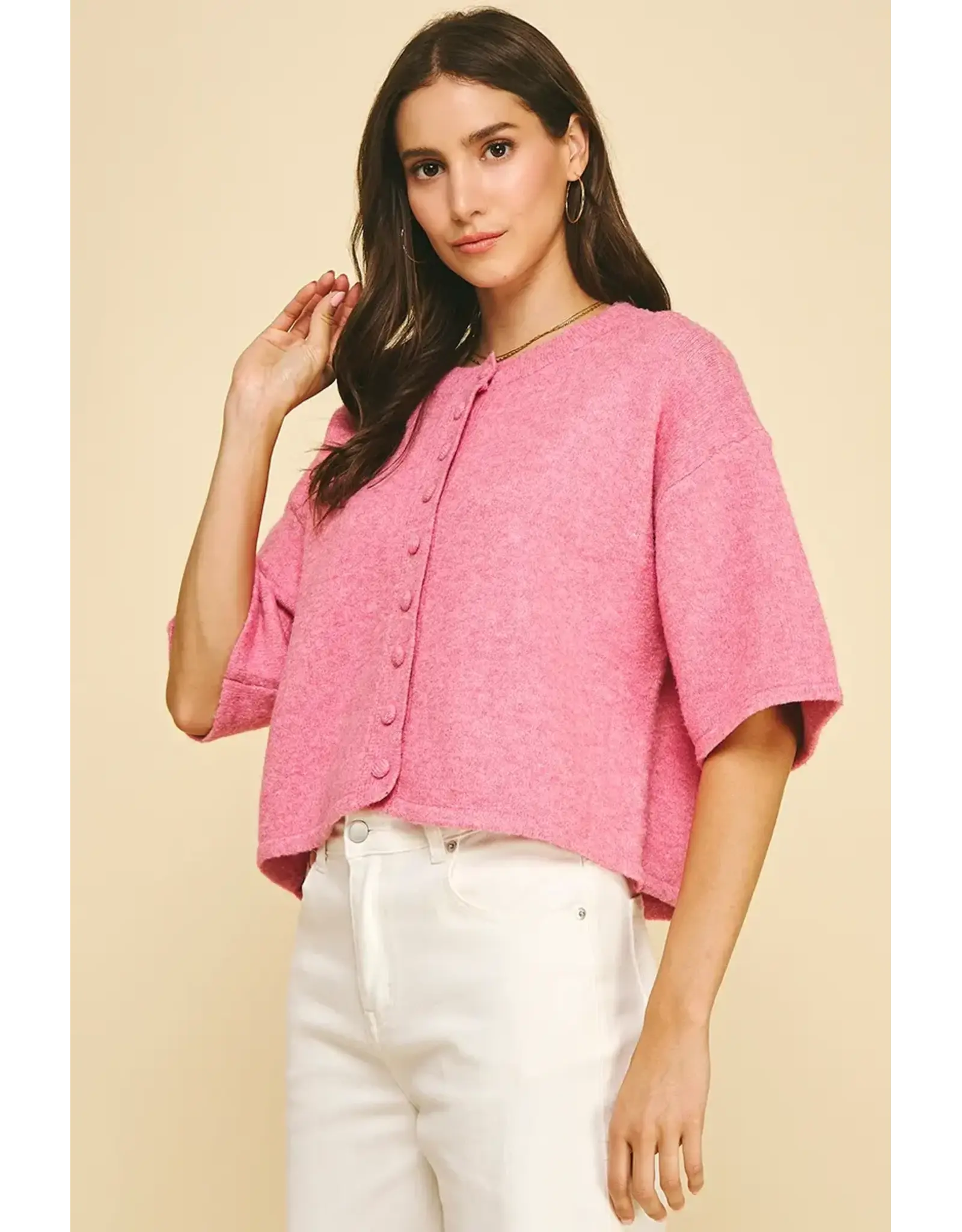 BUTTON DOWN SSLV SWEATER