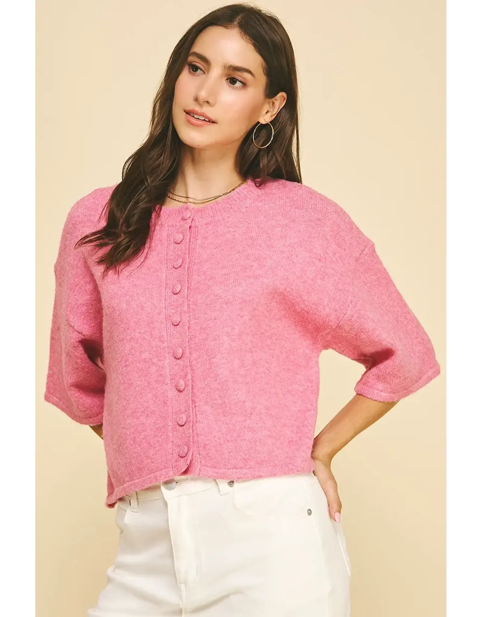 BUTTON DOWN SSLV SWEATER