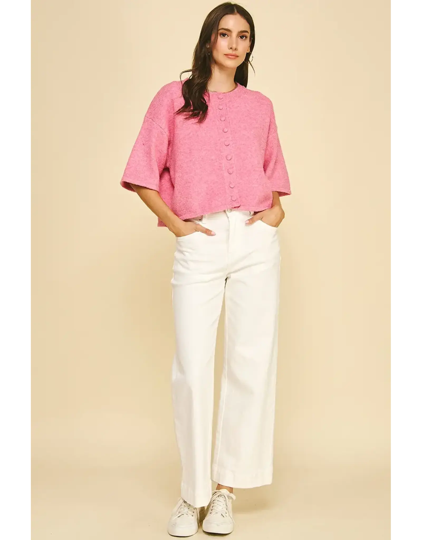 BUTTON DOWN SSLV SWEATER