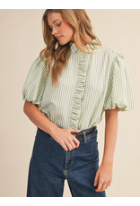 STRIPE RUFFLE NECK TOP