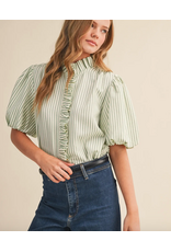STRIPE RUFFLE NECK TOP