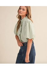 STRIPE RUFFLE NECK TOP