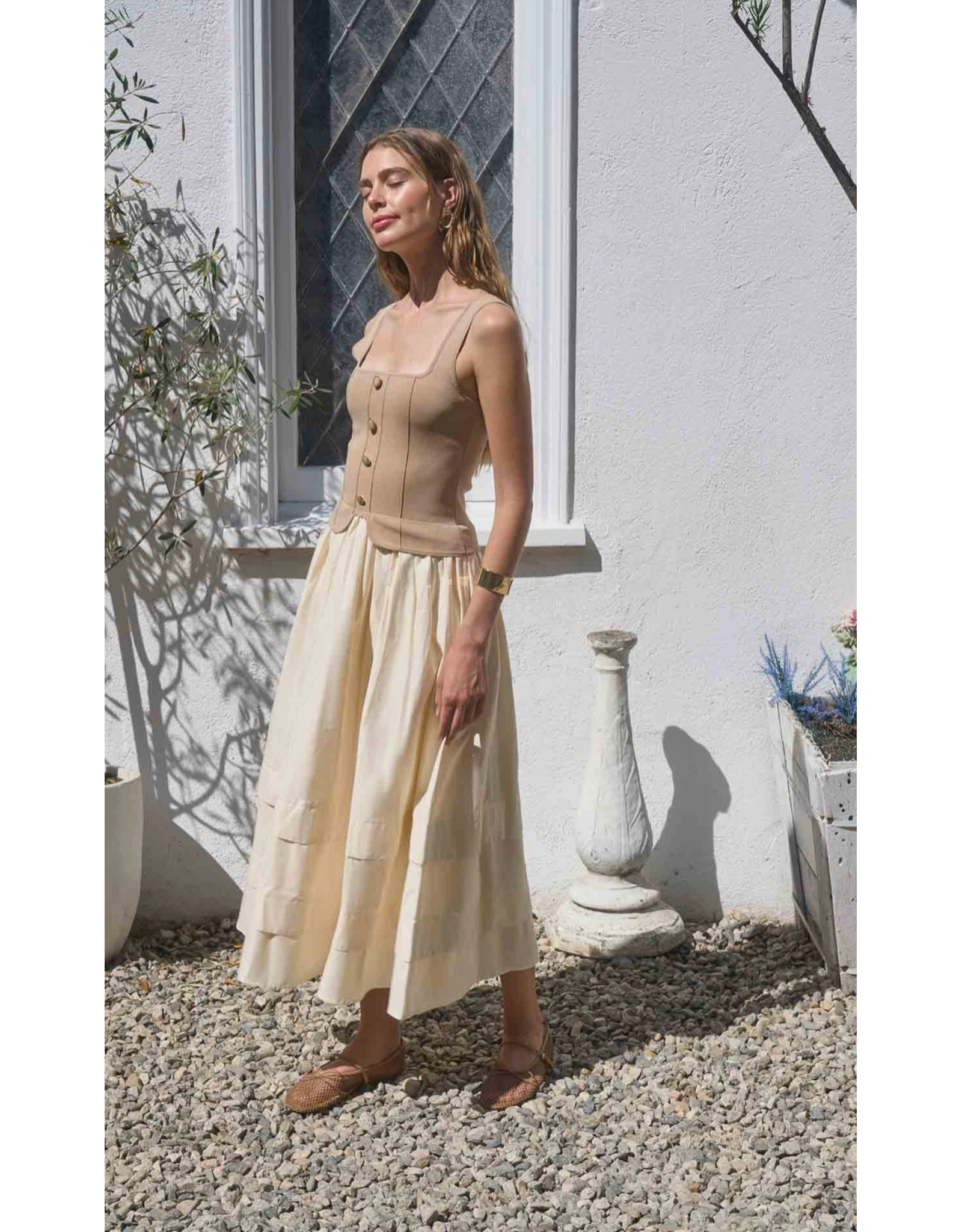 ALLIE MIXED MEDIA MIDI DRESS