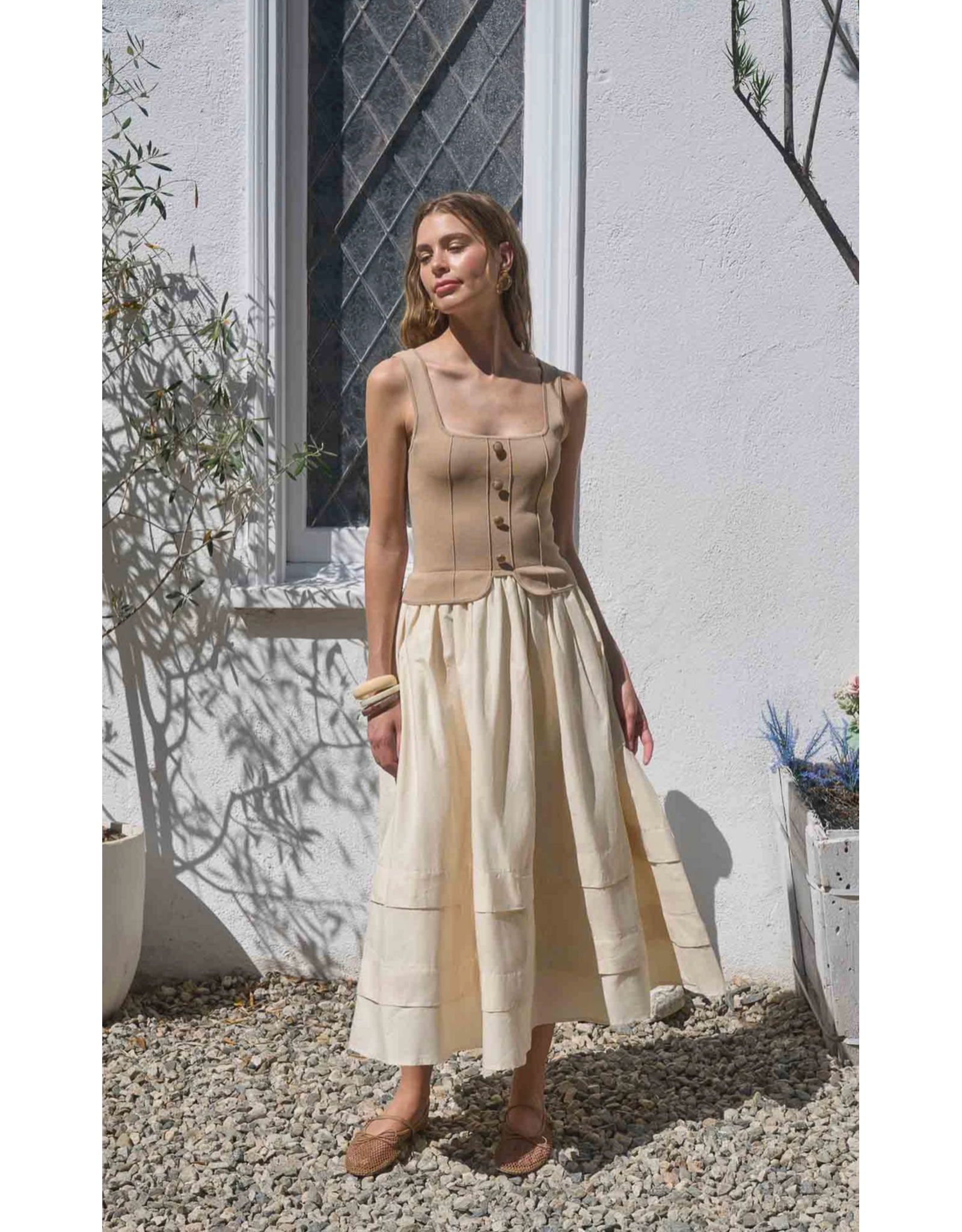 ALLIE MIXED MEDIA MIDI DRESS