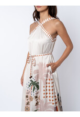 ABSTRACT PALM PRINT HALTER DRESS