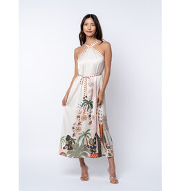 ABSTRACT PALM PRINT HALTER DRESS