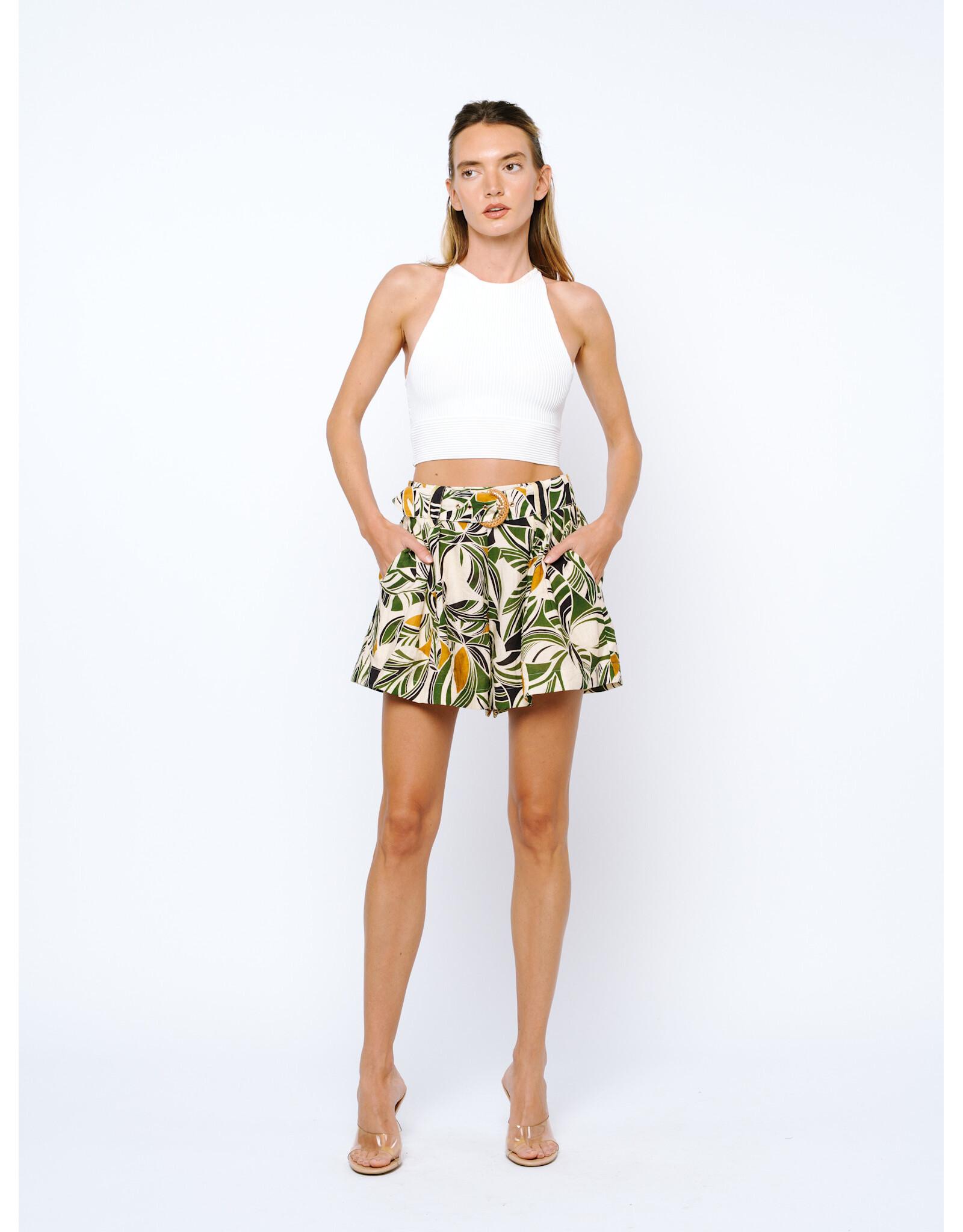 ABSTRACT LEAF PRINT SHORTS