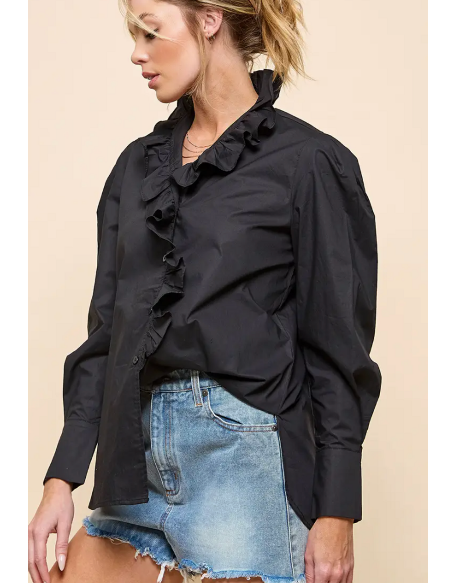 CEZELE ARIA RUFFLE LONG SLEEVE TOP