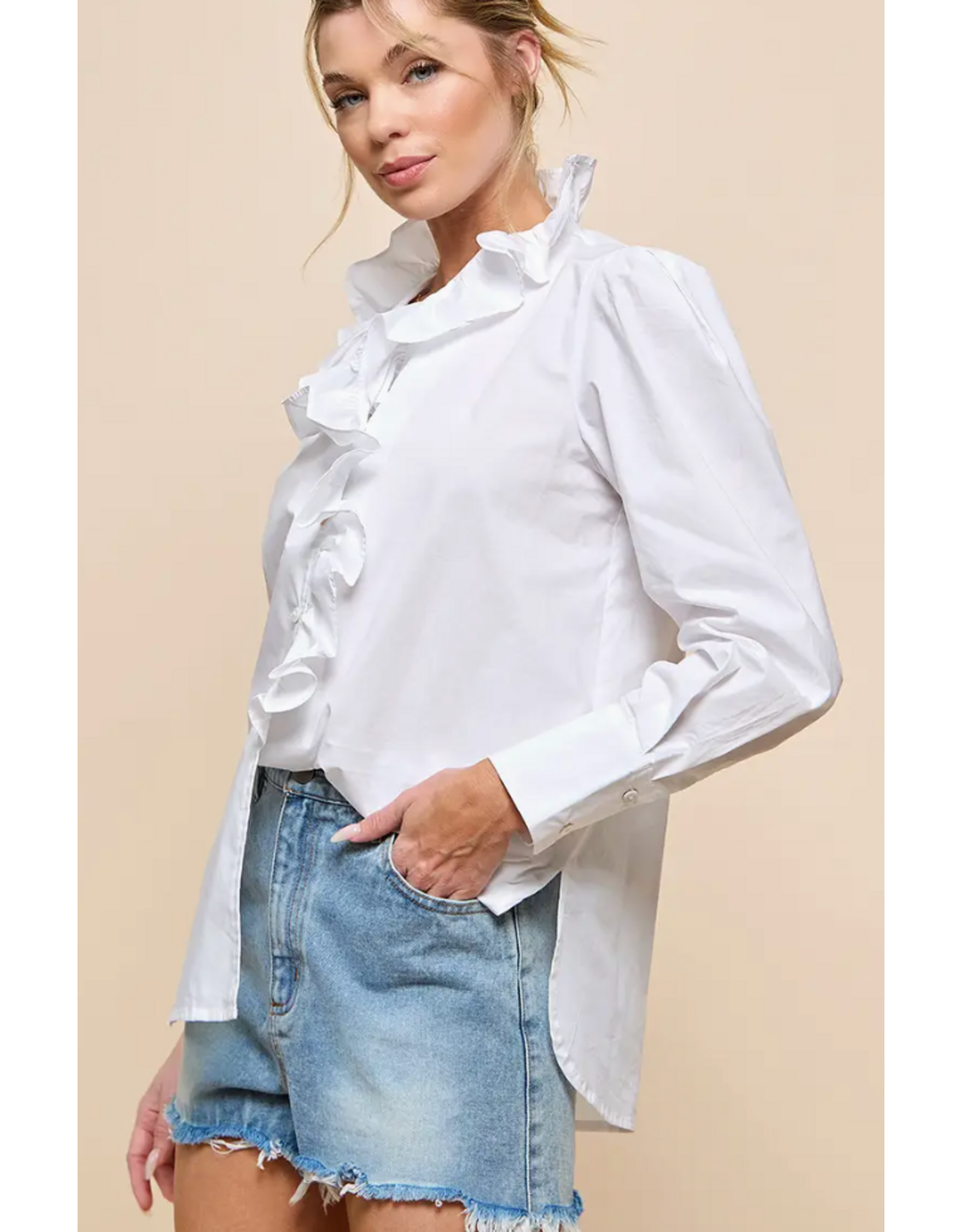CEZELE ARIA RUFFLE LONG SLEEVE TOP