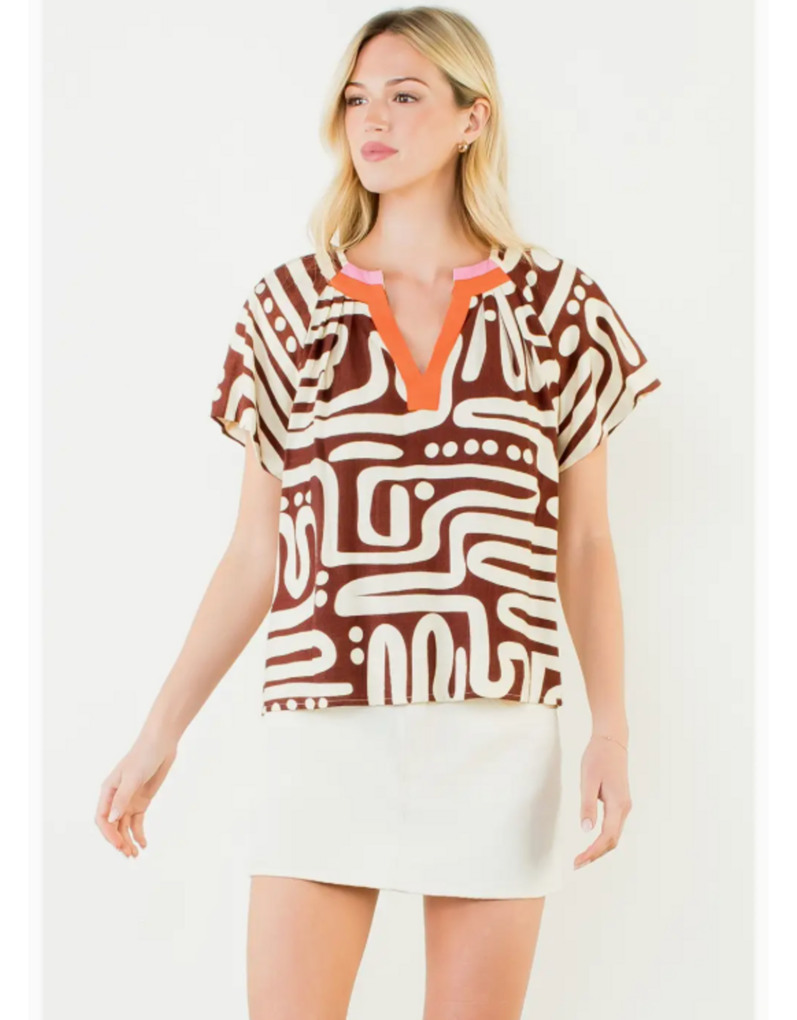 NADIA PATTERN V NECK TOP