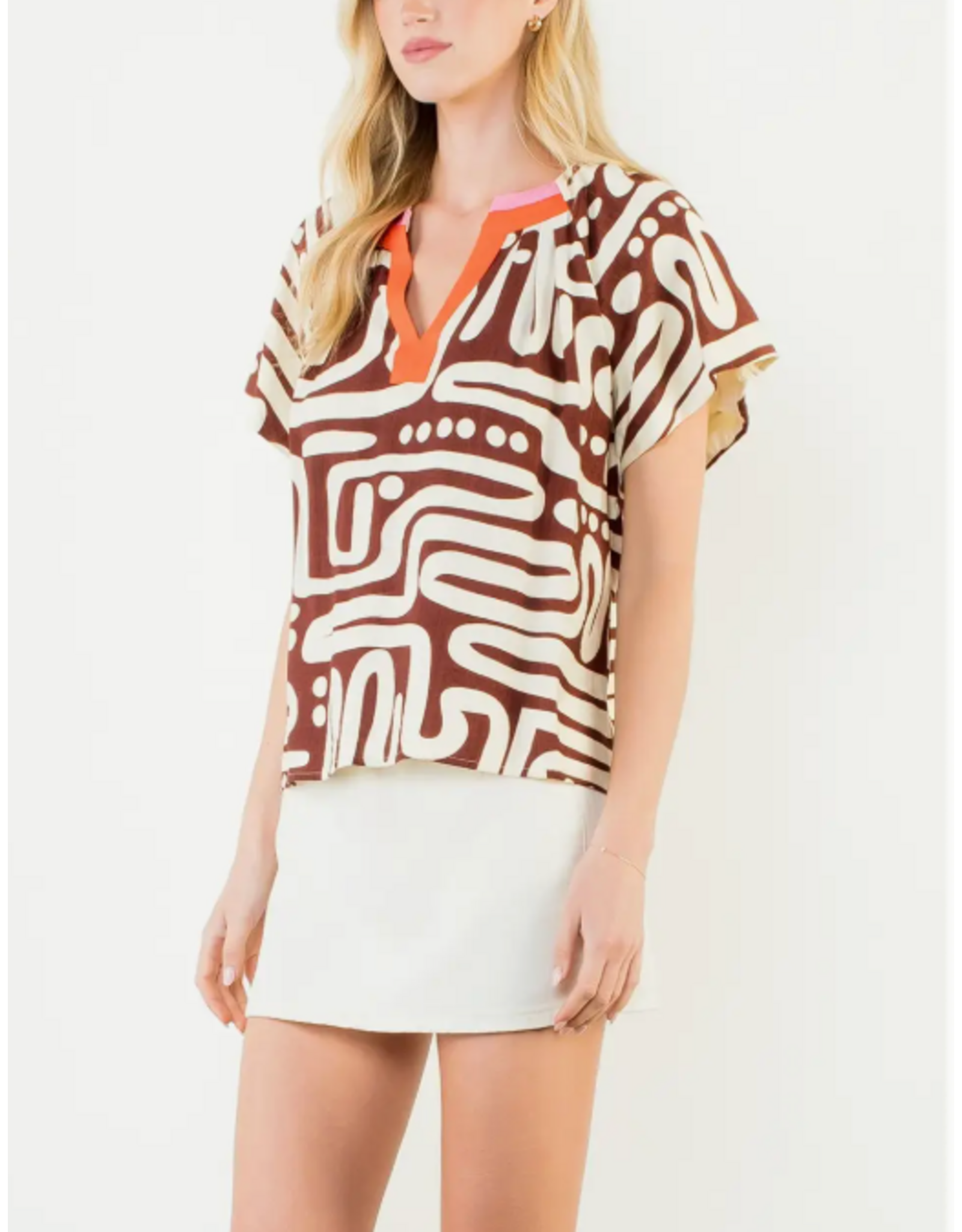 NADIA PATTERN V NECK TOP