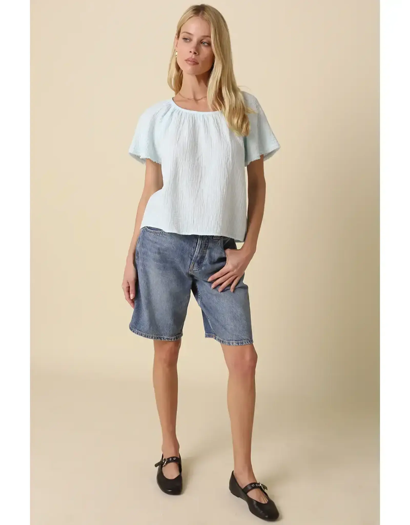 MELINA GATHERED SSLV BLOUSE