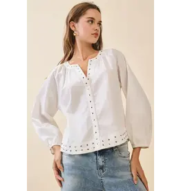 SILVER STUD LSLV BLOUSE