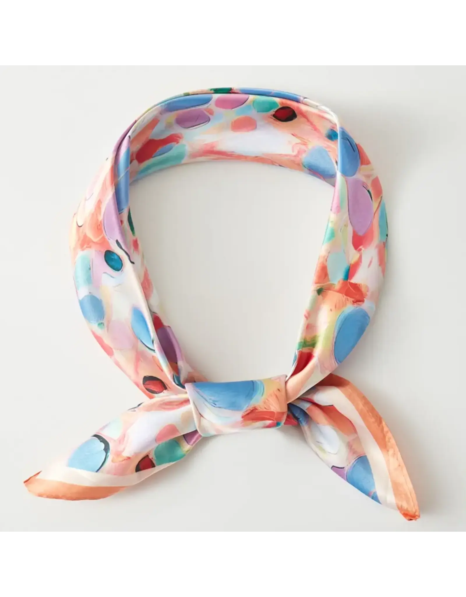 JOIA ACCESSORIES FLORAL PRINT ORANGE SILKY BANDANA NECK SCARF