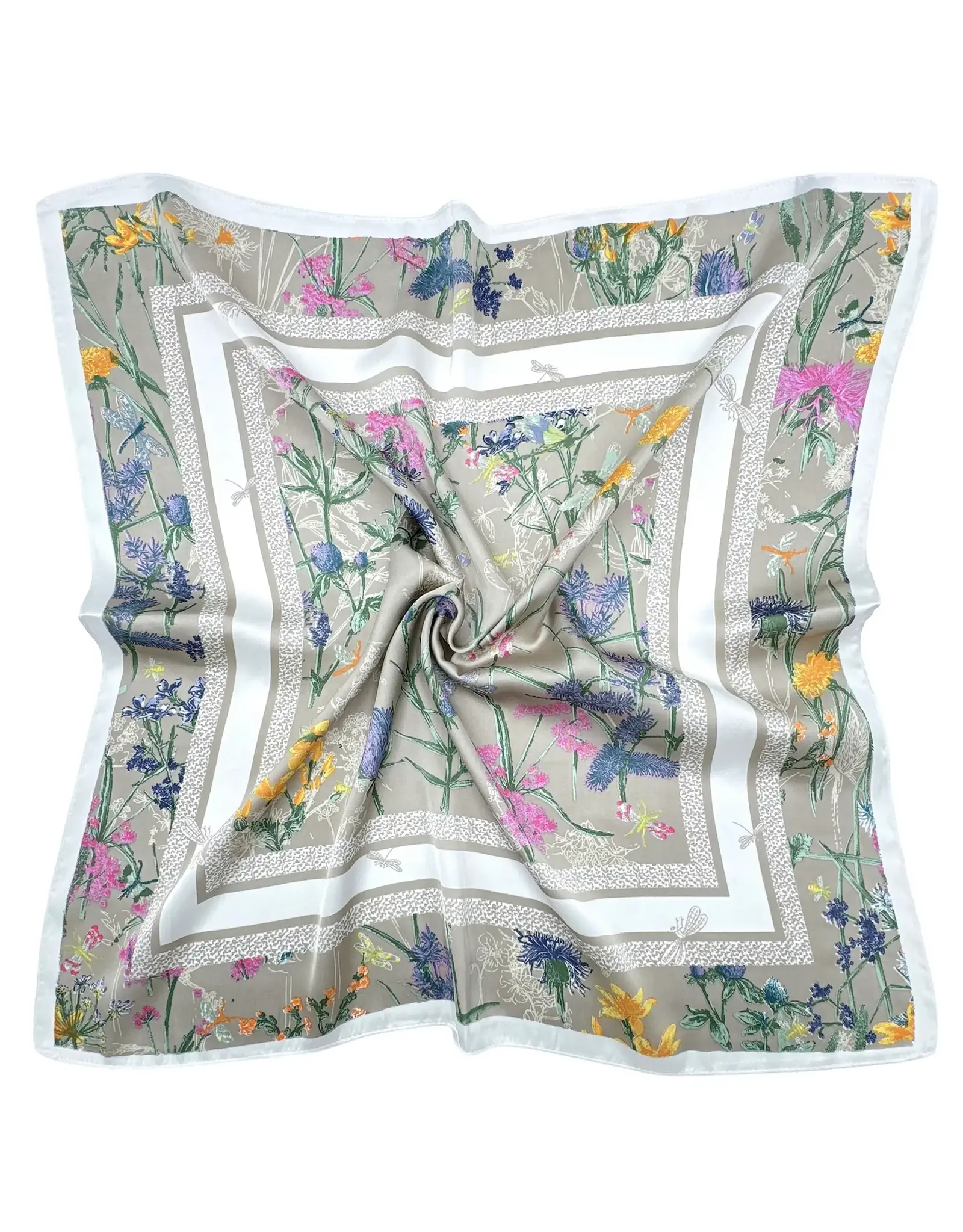 JOIA ACCESSORIES FLOWER BORDER TAUPE PRINT SQUARE SCARF