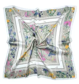 JOIA ACCESSORIES FLOWER BORDER TAUPE PRINT SQUARE SCARF