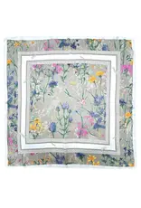 JOIA ACCESSORIES FLOWER BORDER TAUPE PRINT SQUARE SCARF
