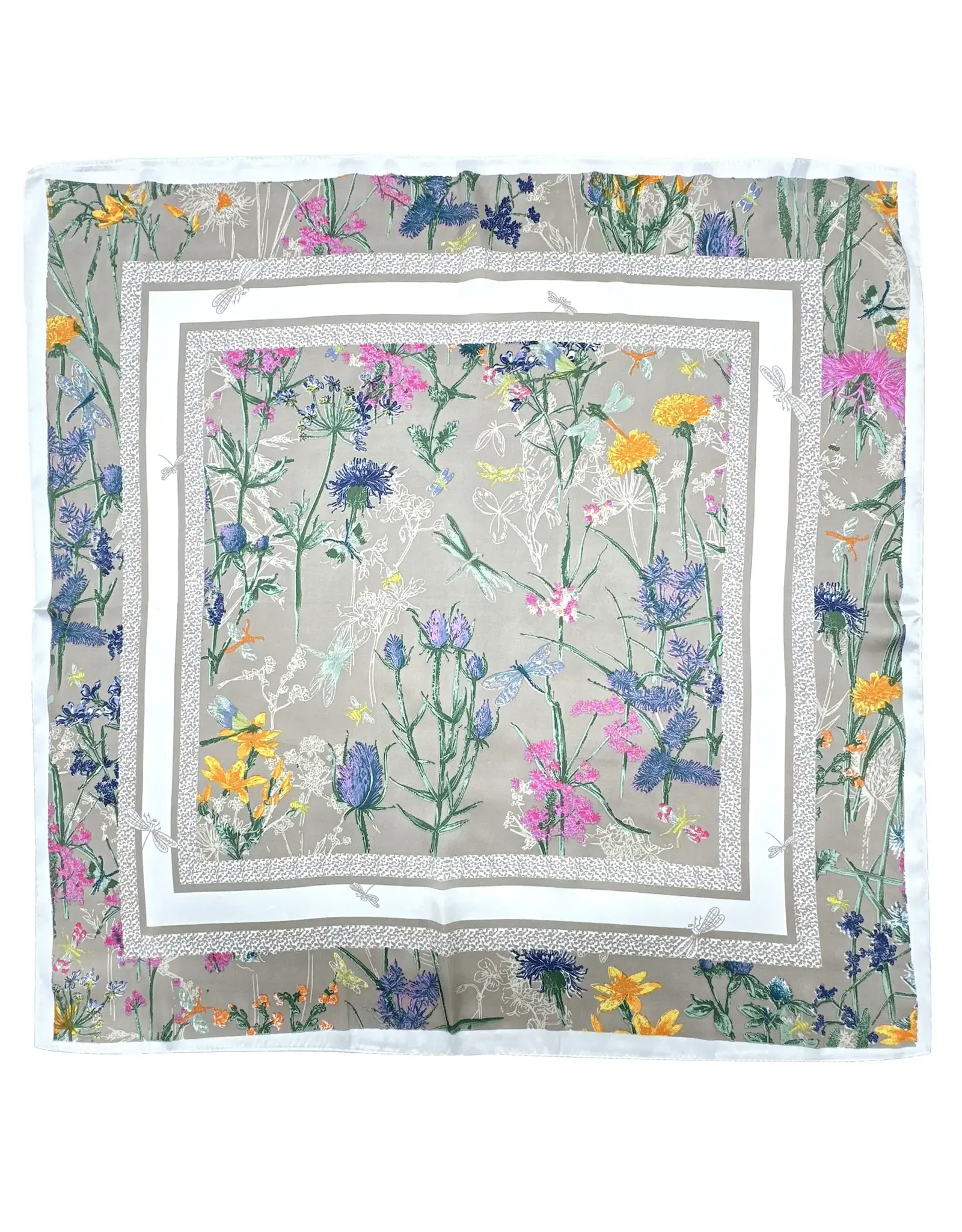JOIA ACCESSORIES FLOWER BORDER TAUPE PRINT SQUARE SCARF