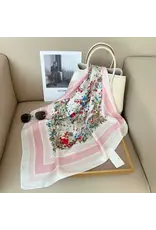 JOIA ACCESSORIES FLOWER SILKY PINK BANDANA SQUARE NECK SCARF