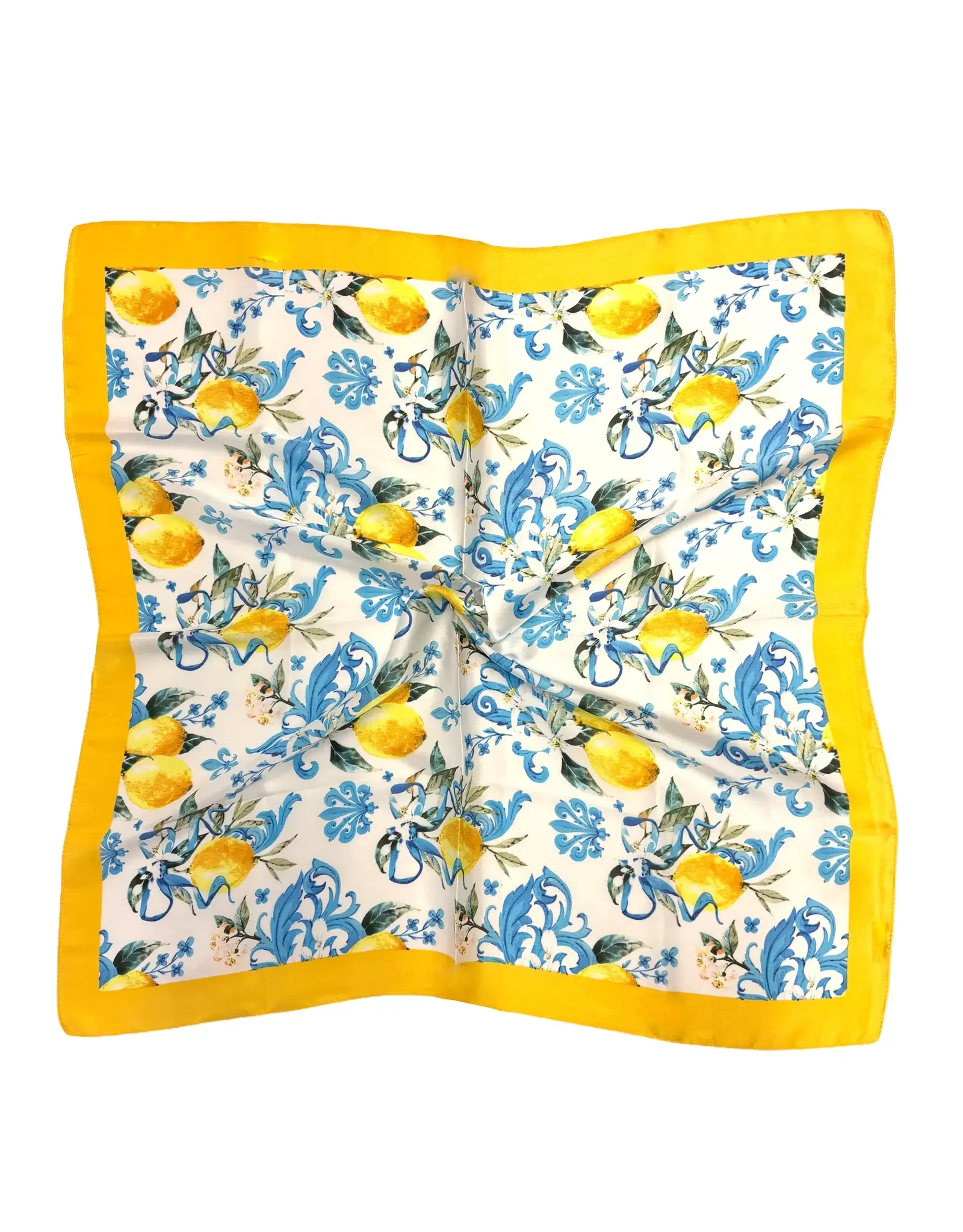JOIA ACCESSORIES LEMON PRINT BLUE SQUARE SCARF