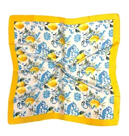 JOIA ACCESSORIES LEMON PRINT BLUE SQUARE SCARF